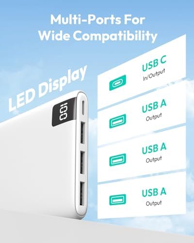 ADDTOP Ultra-Slim 10000 m Ah Fast Charging Portable Power Bank – Lightweight Battery Pack with Dual USB-C & USB-A Ports for i Phone 16/15/14/13/12 and Android Devices – Optimal On-the-Go Charging Companion for Multi-Device Users