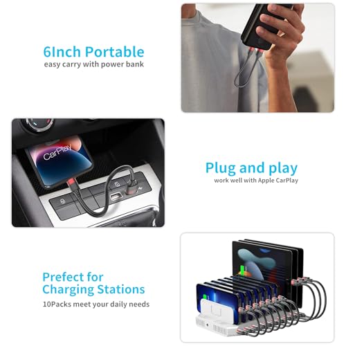 1ft Multipack Short iPhone Charger Cable for iPhone 14 13 12, Bulk Short USB A to USB C Cable 12 inch for Charging Station Compatible with iPhone 15 Samsung Galaxy S20 S10 Note 20 10, 10 Pack Mixed – Enhanced Compatibility and Speed