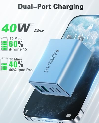 40 W Dual PD Fast Charging 4-Port USB C Charger Block Duo – Universal Compatibility for i Phone 16-11 Pro Max & Samsung Devices – Efficient Multi-Device Power Adapter for Home, Office, and Travel Use