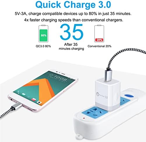 Ultra-Fast Quick Charge 3.0 Wall Charger for LG Smartphones – Seamless Compatibility for Stylo 4/5/6, G Series, Velvet 5 G & More – Durable Nylon Braided USB Type C Cable Included – Safety Features for Hassle-Free Charging Experience – Ideal for On-the-Go Professionals and Students