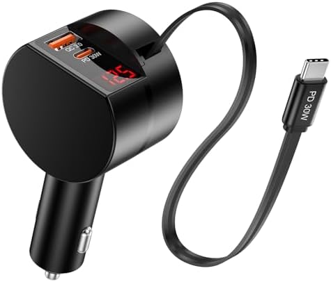 Dual-Port Retractable Car Charger Bundle – 3-in-1 Fast Charging Solution for i Phone 16/15 Pro Max, Samsung Galaxy, i Pad, and Pixel – Tangle-Free USB-C and USB-A Adapter for Ultimate Convenience on the Road