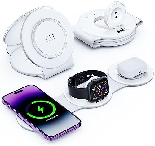 Hicober 3-in-1 Magnetic Wireless Charging Station for i Phone 15, Apple Watch, and Air Pods – Ultra-Fast 18 W Portable Travel Charger with Foldable Design for i Phone 16, 14, 13, 12 Pro/Max/Plus – Optimal Compatibility and Sleek Aesthetics for Effortless Charging Experience