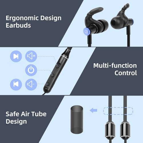 ibrain EMF-Free Wireless Air Tube Headphones – Ergonomic Bluetooth Earbuds with Microphone and Volume Control for Safe Gym Workouts and Daily Use – Enhanced Compatibility for Smartphones and Tablets