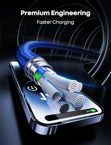 Purple 20ft USB C to USB C Cable, 60W Fast Charge, Durable Double Nylon Braided Type C to C Charger for iPhone 16/15 Series, iPad Pro, MacBook, Samsung Galaxy S24/S23 – Enhanced Compatibility and Speed