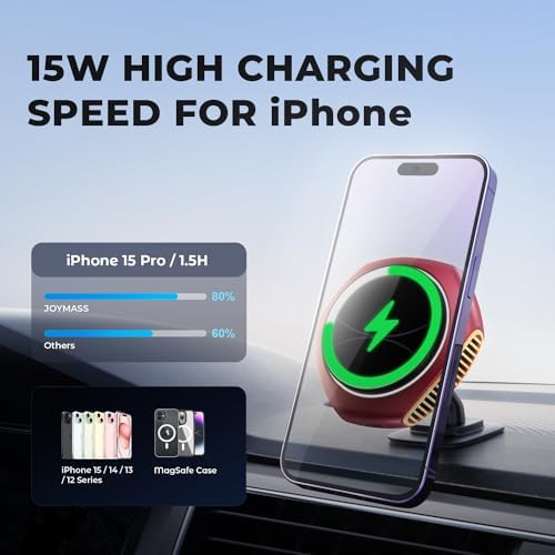 Mag Safe Car Charger Mount for i Phone 15 Series – 15 W Fast Wireless Charging Holder in Chic Purple – Ultimate Mag Safe Compatibility with i Phone 15 Pro Max, Plus, 14, 13, 12, Mini – Enhance Your Driving Experience with Secure Magnetic Grip and Effortless Setup