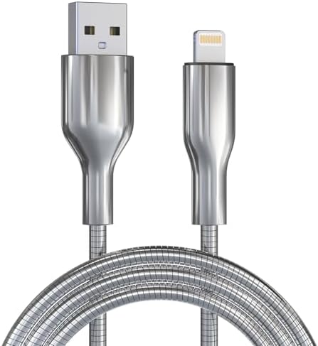 Durable 6 FT Chew-Proof i Phone Charger Cord – MFi Certified Metal Braided Lightning Cable for Pets, 3 A Fast Charging Compatible with i Phone 14, 13, 12, 11, X, XS, XR, 8, 7, 6, 5 – Ultimate Protection and Speed for Tech-Savvy Pet Owners