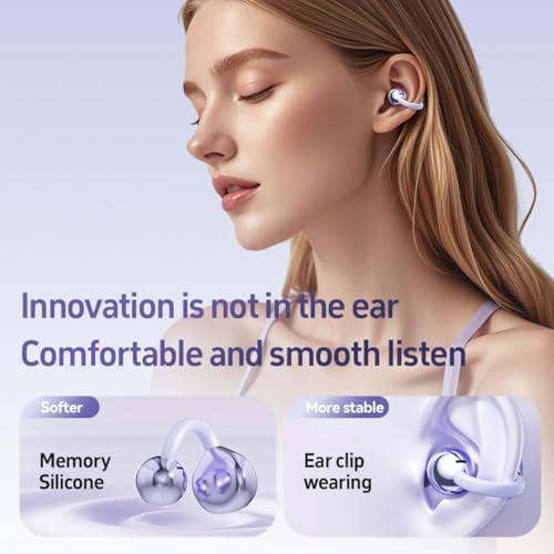 Revolutionize Your Audio Experience with Purple Wireless Bone Conduction Earbuds – Ultra-Lightweight Open Ear Clip-On Headphones Featuring Bluetooth 5.4, Engineered for Active Lifestyles and Enhanced Comfort, Waterproof Durability for Intense Workouts, Stay Aware and Connected with Superior Sound Quality
