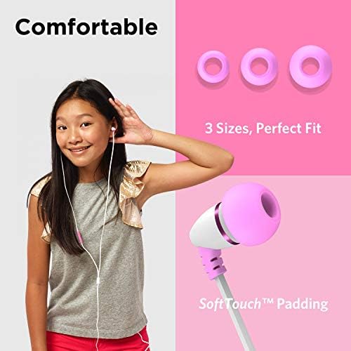 Lil Gadgets Safe Sound Kids Earbuds – Comfortable Wired Earphones for School with Volume Limiting, In-Line Microphone, Travel Case & Audio Splitter – Perfect for Young Learners in Blue