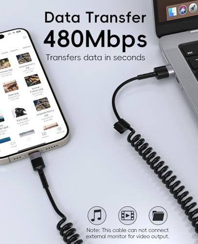 Ultimate Coiled USB A to USB C Cable for i Phone 15/16 Pro Max & Android Devices – Superior High-Speed Data Transfer & Robust Design for Seamless Apple Car Play & Android Auto Integration – Essential for Stress-Free Road Trips & Daily Drives