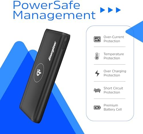 Energizer 10,000 m Ah Wireless Portable Charger – Qi-Certified 10 W & 18 W USB-C Fast Charging Power Bank for i Phone 16/15/14/13/12 Series, Samsung, and Android Devices – Lightweight, Durable, and Dual Charging Solutions for On-the-Go Power Needs