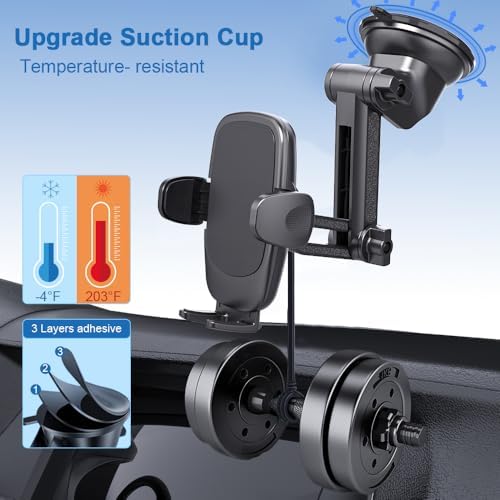 DEERLAMN Car Phone Holder, [Upgraded Stronger Suction] Phone Mount for Car Dashboard & Windshield, Universal Cellphone Holder Fit for iPhone 16 Pro Max 15 14 13 12 All Smartphone – Enhanced Compatibility and Speed
