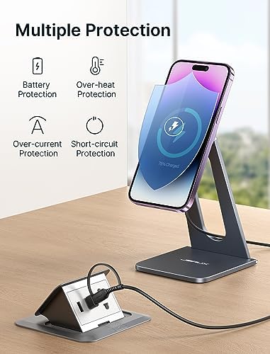 Magnetic Wireless Charging Stand by JSAUX – Effortless Fast Charging for i Phone 12/13/14/15/16 Series – Sleek Grey Design for Ultimate Compatibility and Portability – Ergonomic Mag Safe-Compatible Holder for Seamless Device Usage During Charging