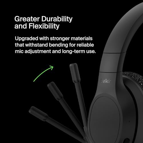 Belkin Sound Form Adapt Wireless Over-Ear Headset – Ultimate Gaming and Travel Companion with Advanced Noise-Cancelling Boom Mic | 45-Hour Battery for Nonstop Enjoyment | Effortless Bluetooth Connectivity for i Phone, i Pad, Galaxy and More – Sleek Black Design for Supreme Comfort and Style