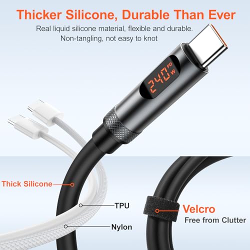 Ultimate 3-Pack 6.6 FT 240 W Fast Charging USB C to USB C Cable with LED Display – Premium Type C Charger for i Phone 16/15 Pro Max, Mac Book Pro/Air, i Pad Pro/Air, Samsung Galaxy & Google Pixel – Enhanced Durability & Versatile Connectivity for Optimal Power Delivery