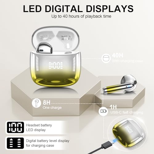 Kicoeon Premium Wireless Earbuds – 48-Hour Uninterrupted Playtime, Advanced IPX7 Waterproof Rating, Next-Gen Bluetooth 5.4 for Seamless Connectivity, Enhanced Call Clarity with Quad Microphone System, Elegant Beige Design Tailored for Active Lifestyles, Fully Compatible with Android & i OS Devices