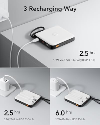 VRURC 10,000 m Ah USB C Portable Charger – Fast Charging Power Bank with Built-in Cable for i Phone 16/15/14, Galaxy S23/S22, Google Pixel & More – Lightweight Green Design for Ultimate Mobility and Reliability