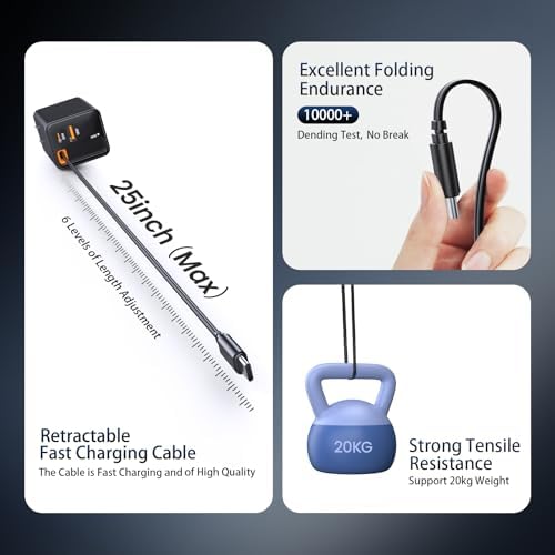 Advanced 65 W Retractable USB-C Charger with Foldable Plug – High-Efficiency Fast Charging Block Featuring PD30 W & QC18 W for i Phone, Galaxy, LG, Pixel, Tablets – Compact, Travel-Friendly Design for Ultimate Convenience and Optimal Power Delivery