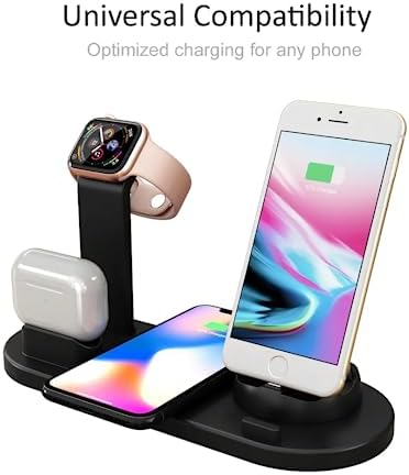 Ultimate 4-in-1 Wireless Charging Station for i Phone, Samsung Galaxy, Air Pods & Apple Watch – Sleek Black Design for Fast, Efficient Multi-Device Power Management and Clutter-Free Convenience