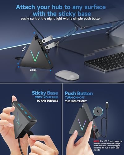 Maximize Your Device Connectivity with the Stylish Dark Purple USB C Hub Tower – 4-Port Splitter Adapter Featuring 2 FT Cable for Mac Book, i Mac, and Surface – High-Speed USB 3.0 Hub for Effortless Multi-Device Management and Enhanced Productivity