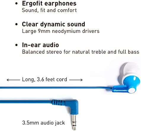 Panasonic Ergo Fit Wired Earbuds with Microphone – Superior Sound Quality with Ergonomic Comfort, Universal 3.5 mm Jack Earphones for Phones and Laptops in Stylish Metallic Purple – Custom-Fit Earpieces (S/M/L) for Optimal Audio Experience and Hands-Free Calls – RP-TCM125-VA
