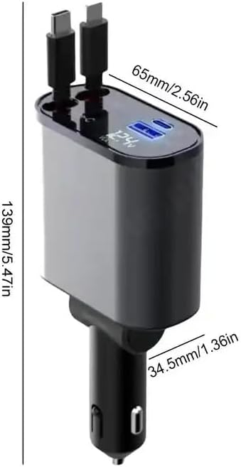Ultimate Retractable Car Charger – 4-in-1 Fast Charging Solution for Apple & Android Devices – Compact USB-C Charger for On-the-Go Convenience, PT-16 – Essential Car Gadget for Organized Driving