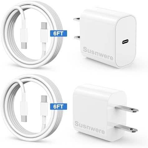 Ultimate 20 W Fast Charging Solution: 10 Ft i Phone 15 Charger with 3 Durable USB-C Cables & Dual Wall Adapters – Compatible with i Phone 15/15 Pro/Pro Max, i Pad Pro, Air Pods, and Samsung Devices for Rapid Power-Up and On-the-Go Convenience