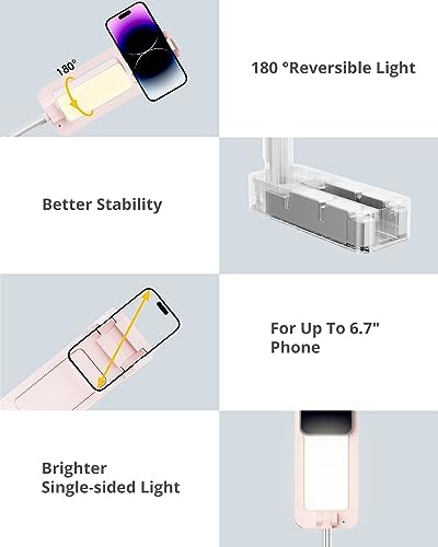 Phone Stand for Recording, Overhead Phone Mount with Light, Selfie Stand,Portable,Extendable,360° Rotate,Adjustable,Wireless Remote,Rechargeable, for 3.5-6.9″ Phones, Live Streaming, White – Enhanced Compatibility and Speed