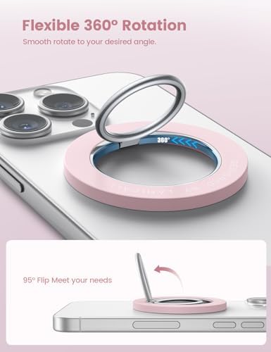 Lamicall 360° Rotatable Magnetic Phone Ring Holder for Mag Safe – Lightweight Grip & Kickstand Compatible with i Phone 12/13/14/15/16 Series, Misty Black – Enhanced Magnetic Strength and Flexibility for Secure One-Handed Use and Wireless Charging Convenience