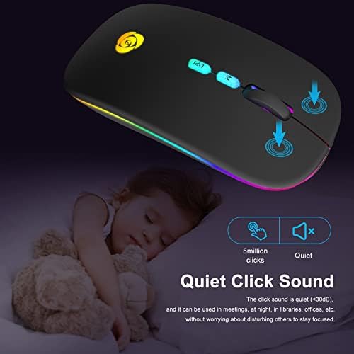 Upgrade Your Workflow with the CC Store LED Wireless Mouse – Dual Connection Modes (Bluetooth & 2.4 GHz), Ultra-Silent Rechargeable Design, Adjustable DPI Settings for Precision, Ergonomic Slim Profile, USB-C Adapter Included – Perfect for Laptops, Mac Books, PCs, Tablets, and i Pads (Black-Red)