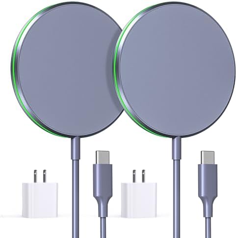 Magnetic Wireless Charger Duo – 15 W Fast Charging Pad with 20 W USB-C Adapter for i Phone 15/14/13/12 Pro/Max/Plus/Mini & Air Pods – Enhanced Mag-Safe Compatibility, 5 ft Charging Cable Included for Ultimate Convenience and Safety