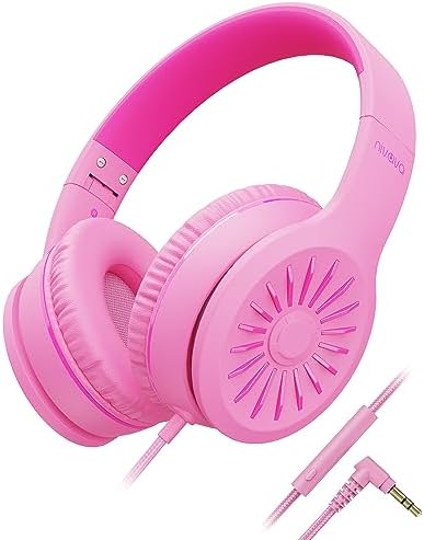 K16 Kids’ Foldable Wired Headphones with Microphone – Lightweight On-Ear Stereo Bass Design in Vibrant Pink and Red for School, Gaming, and Tablet Use – Compatible with Kindle, Chromebook & More – Durable Comfort for All-Day Listening