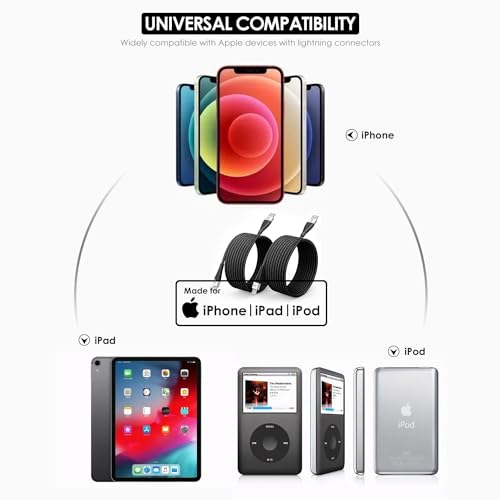 15 FT Extra Long i Phone Charger Cable – Apple MFi Certified Braided Lightning Cable for Fast Charging – Compatible with i Phone 14 Pro Max, 13, 12, 11, X, XR, XS, SE, 8, 7, 6, 5 & i Pad – Durable Black Design for Ultimate Convenience and Mobility