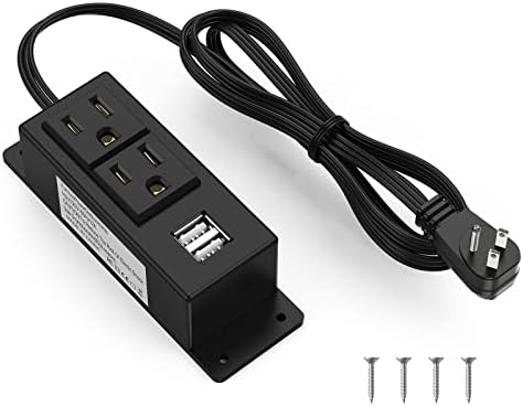 Kungfuking Wall-Mountable Power Strip with USB Ports – 6.56 FT Surge Protector Extension Cord Featuring 2 AC Outlets and Flat Plug Design for Enhanced Charging Flexibility and Device Safety