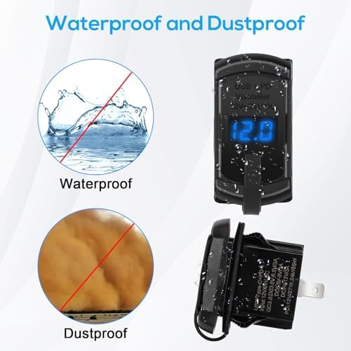 Linkstyle Dual USB Rocker Switch Charger – 36 W Quick Charge USB-A & 55 W Power Delivery USB-C Socket with LED Voltmeter for Car and Boat – Optimal Fast Charging for All Devices with Enhanced Durability and Real-Time Battery Monitoring