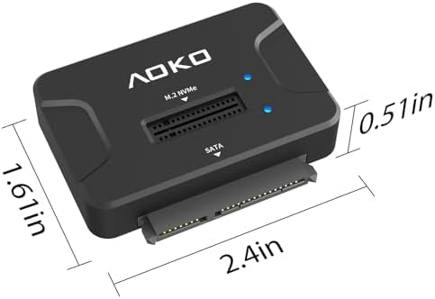 AOKO USB to SATA NVMe Adapter – Ultra-Fast 10 Gbps External SSD Enclosure for 2.5″/3.5″ HDD/SSD Compatibility with 12 V/3 A Power Adapter – Ideal for Seamless Data Transfers and Storage Upgrades