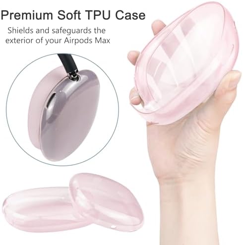 SOPROM Air Pods Max Premium Comfort Kit – Breathable Mesh Earpads, Protective Headband Cover, TPU Scratch-Resistant Case, and Silicone Grip Sleeves in Stylish Pink – Sweatproof Accessories for Ultimate Audio Enjoyment and Longevity