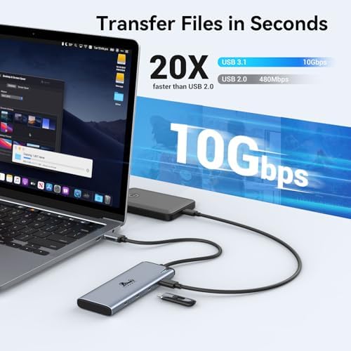 Maximize Your Workspace with LIONWEI USB-C Hub – Dual Monitor Adapter for 4 K@60 Hz Video Output, Ultra-Fast 10 Gbps Data Transfer & 100 W PD Charging, Perfect for Mac Book Pro/Air & Windows Laptops