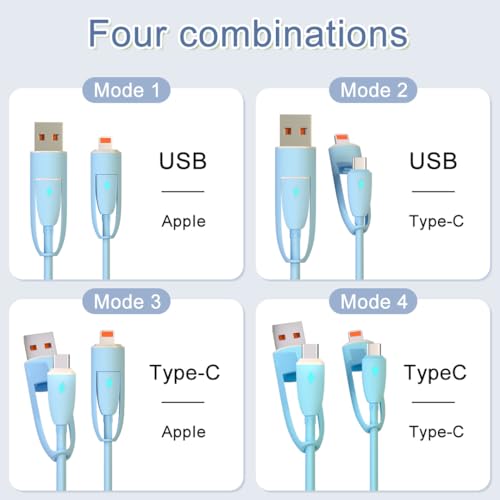 Transform Your Charging Essentials with the Versatile 4-in-1 USB C Cable – 100 W Rapid Power Delivery, Effortless Data Transfer, and Liquid Silicone Durability for i Phone 15 Series and Beyond, 3.3 ft Length with Built-in LED Indicator for Nighttime Use, Ideal for Home, Office, or Travel Adventures