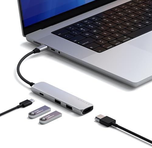 Satechi 4-in-1 USB-C Hub Multiport Adapter – Enhance Your Connectivity with 4 K HDMI Output, Dual USB 3.0 Ports, and a Sleek Black Design for Mac Book & Chromebook Users – Perfect for Remote Work and Media Streaming