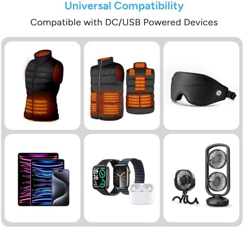 Dr.Prepare 16000 m Ah High-Capacity Portable Battery Pack with 7.4 V DC Output – Fast-Charging Power Bank for Heated Vests, Eye Masks, i Phones, i Pads & Desk Fans – Compact Design for Outdoor Adventures and Everyday Use