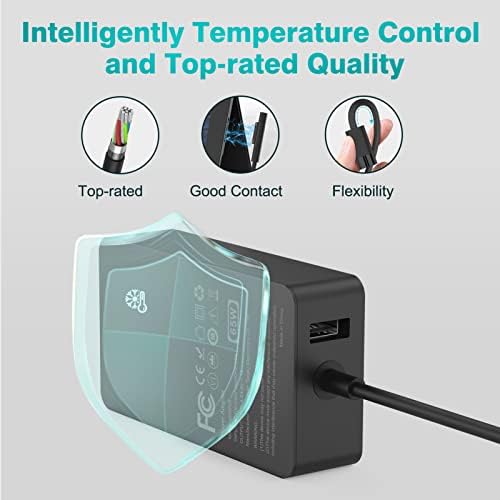 High-Performance 65 W Surface Pro Charger – Rapid Charging for Microsoft Surface Pro 10, 9, 8, 7+, 7, 6, 5, 4, 3, X & Surface Laptop Series – Ultra-Compatible with Surface Go & Surface Book – 10 FT Cable with LED Indicator for Flexible Use – Enhanced Safety Features for Longer Battery Life