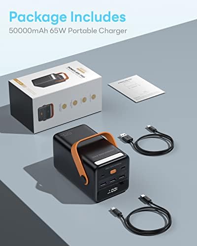 Ultra-High Capacity 50000 m Ah Portable Power Bank with PD 65 W Fast Charging – Versatile USB-C Charger for Laptops, i Phones & Samsung Devices – Sleek Black Design for Outdoor Adventures & Travel with LED Battery Indicator