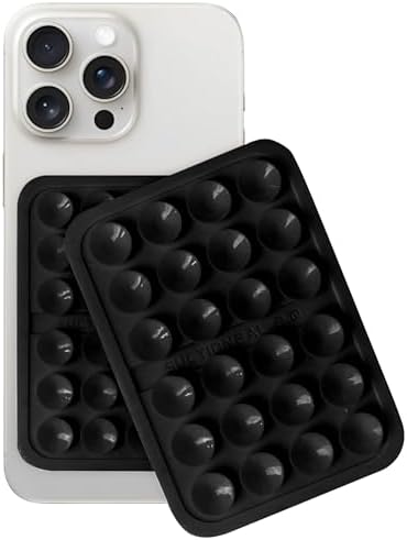 Maximize Your Mobile Creativity: 2-Pack Sticky Silicone Suction Phone Grip with 24 Powerful Suction Cups for Secure Hands-Free Selfies and Videos – Compatible with i Phone, Samsung, and Android – Durable Black Accessory for Ultimate Versatility and Convenience