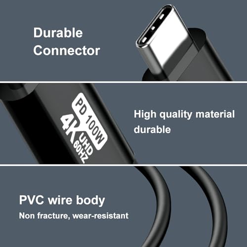 15 FT USB C to C Cable – 100 W Fast Charging & 4 K60 Hz Video Output – High-Performance Type C Data Transfer Cable for Mac Book Pro, i Pad Pro, i Phone 15 Pro, Galaxy S22 – Ultimate Compatibility & Durability – Ideal for Seamless Connectivity with Portable Monitors and Devices