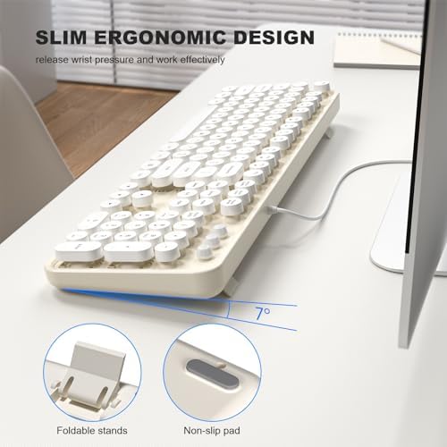 Retro-Inspired Full Size Typewriter Keyboard with Number Pad – Wired USB Keyboards for Windows 7, 8, 10, 11 | Enhance Your Typing Experience with Classic Charm and Modern Efficiency | Perfect for Home and Office Use