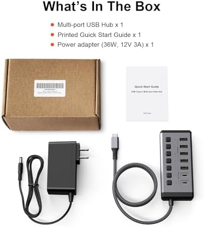 Transform Your Digital Workspace with the Qwiizlab 36 W USB3.2 Hub – Ultimate 7-Port Aluminum Multiport Expander for Enhanced High-Speed Connectivity, Featuring Dual USB-C 10 Gbps and USB-A 10 Gbps Ports for Effortless Data Transfers on Laptops, Macs, Surface Pros, and Desktop PCs – Optimize Your Productivity with This Power-Packed Connectivity Solution
