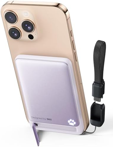 Ultra-Slim Mag Safe Portable Charger – INIU 20 W 5000 m Ah Magnetic Power Bank with Qi2 Certification, Fast Wireless Charging, Lanyard USB-C Cable & Kickstand for i Phone 12-16 – Compact Power Solution for On-the-Go Users