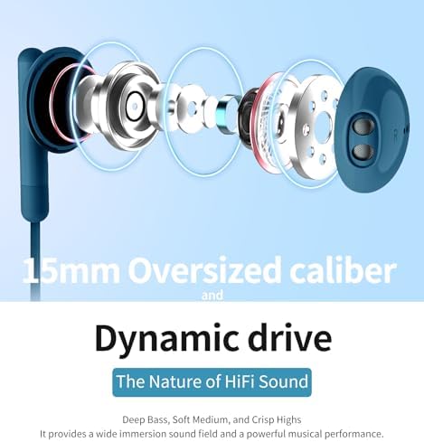 Premium Wired Earbuds with Microphone – Hi-Fi Stereo In-Ear Headphones for Powerful Bass & Crystal Clear Audio – Compatible with i Phone, Android & Most 3.5 mm Devices (Blue) – Ergonomically Designed for Comfort and Enhanced Daily Listening Experience