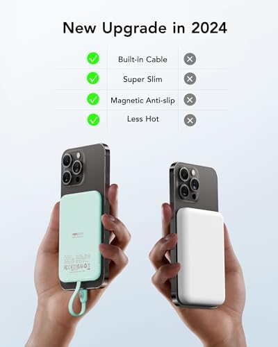 VEEKTOMX Ultra-Slim 5000 m Ah Portable Power Bank with Built-in Charging Cable for i Phone – Lightweight Battery Pack for i Phone 14/13/12/XS/Pro/Air Pods – Quick Charge Convenience in a Stylish Design – Perfect for On-the-Go Power Solutions