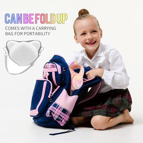 IFECCO Wireless Kids Bluetooth Cat Ear Headphones – Fun Light-Up Design with Volume Limiting Feature, Built-in Microphone, and Foldable Portability for Travel and Learning – Ultimate Gift for Young Music Enthusiasts
